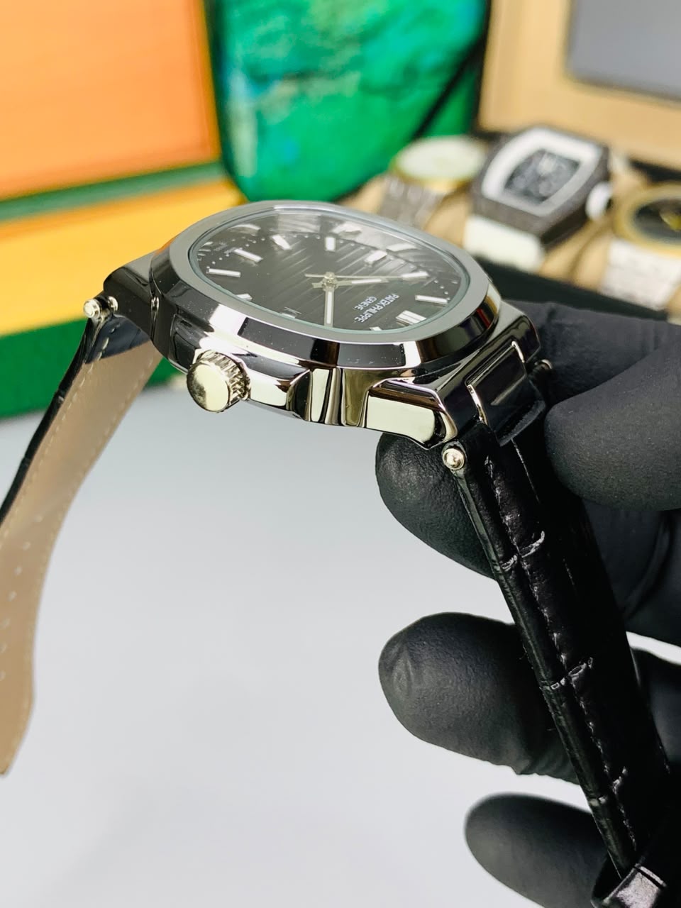 PATEK PHILLIP FULL BLACK LEATHER STRAP