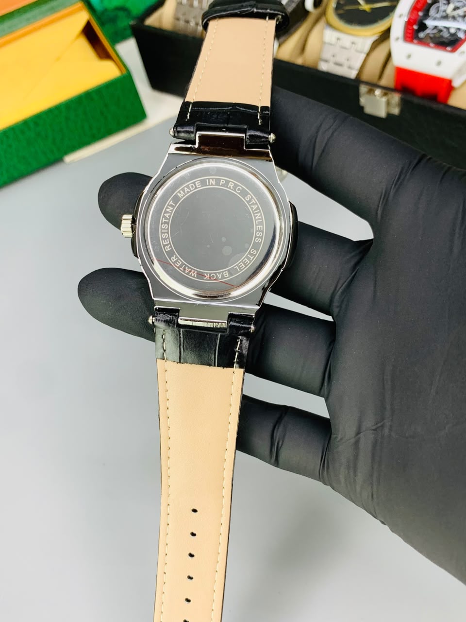 PATEK PHILLIP FULL BLACK LEATHER STRAP