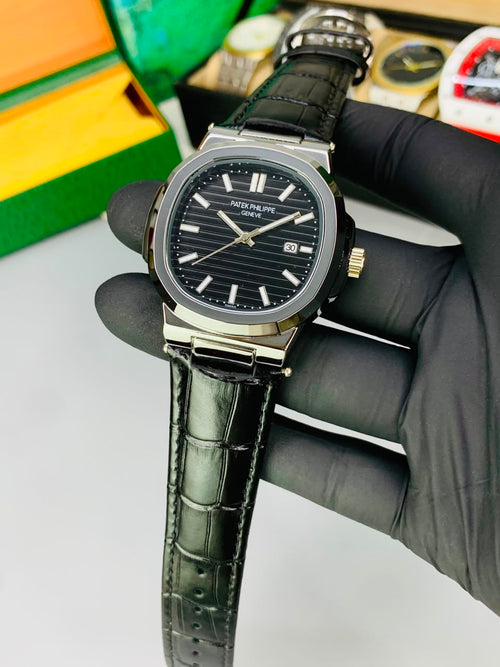 PATEK PHILLIP FULL BLACK LEATHER STRAP