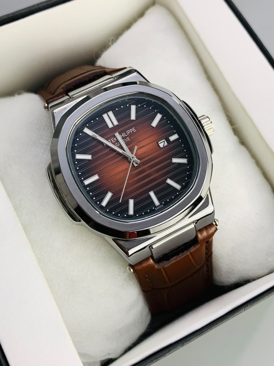 PATEK PHILLIP FULL BROWN LEATHER STRAP