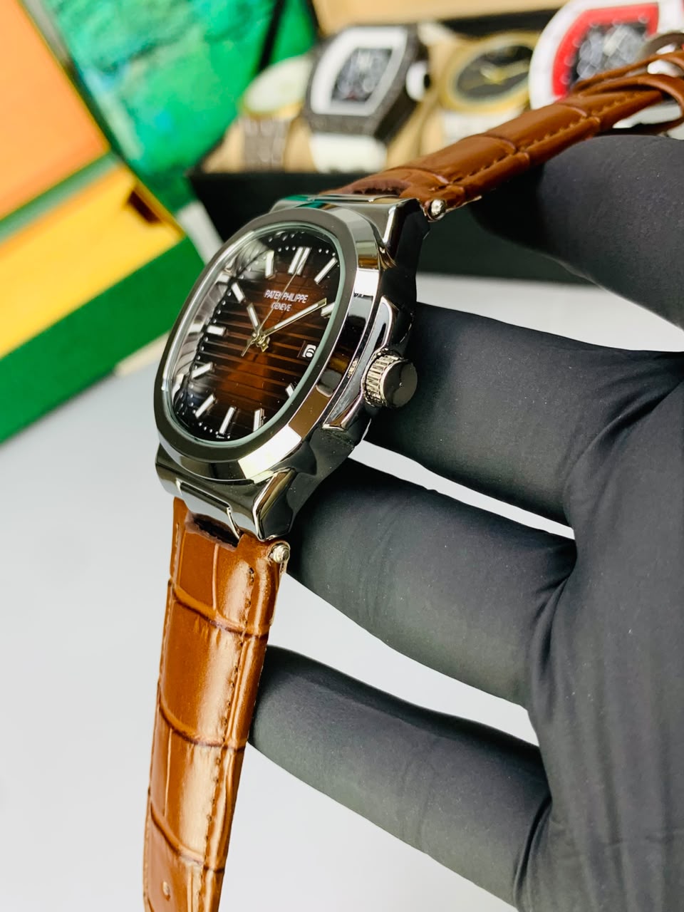 PATEK PHILLIP FULL BROWN LEATHER STRAP