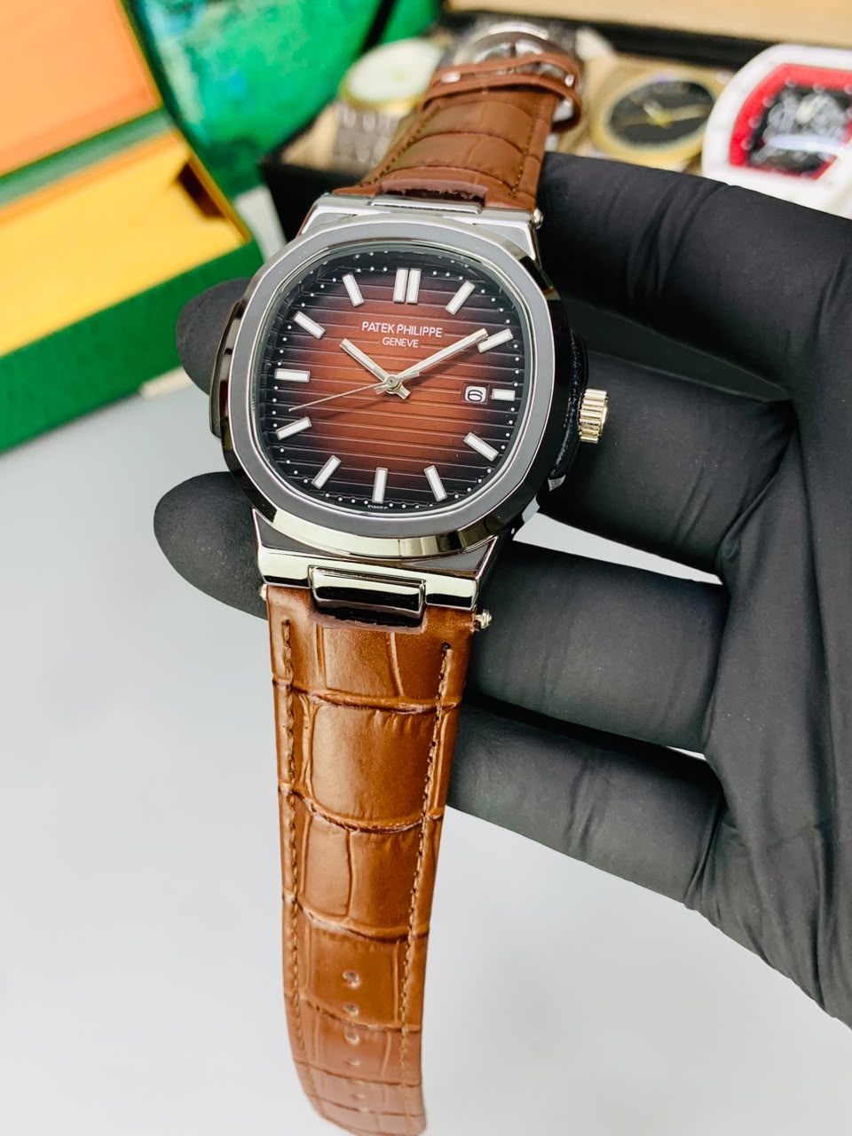 PATEK PHILLIP FULL BROWN LEATHER STRAP